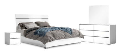 Ensemble de chambre à coucher Gino 6 pièces avec lit à panneaux, commode, miroir et table de nuit - fabriqué en Italie, moderne, blanc - taille king