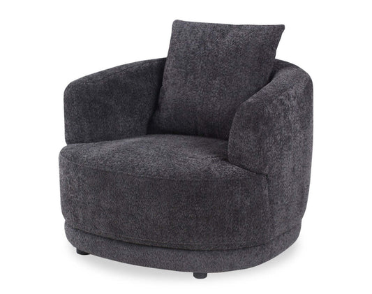 Fauteuil arrondi Moon de 35,8 po en tissu avec coussin décoratif - noir corbeau laineux
