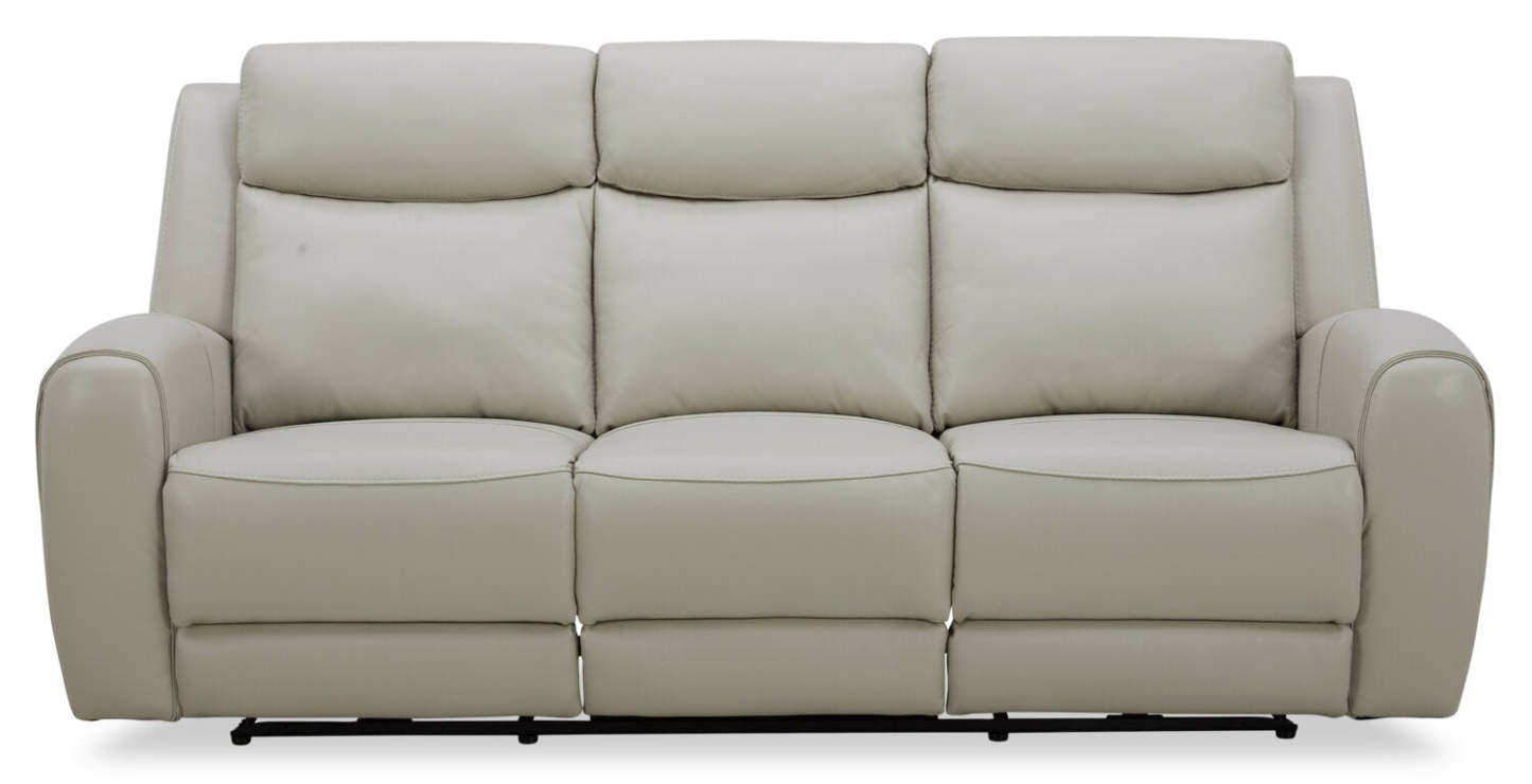 Sofa à inclinaison électrique Reign de 87 po en cuir véritable de qualité supérieure avec ports USB - taupe clair de lune Deltona