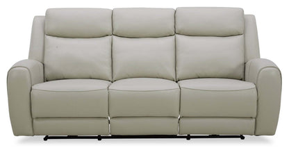 Sofa à inclinaison électrique Reign de 87 po en cuir véritable de qualité supérieure avec ports USB - taupe clair de lune Deltona