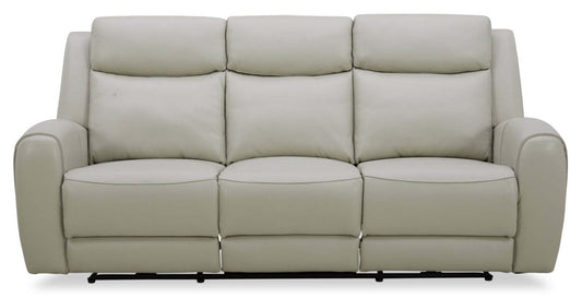 Sofa à inclinaison électrique Reign de 87 po en cuir véritable de qualité supérieure avec ports USB - taupe clair de lune Deltona