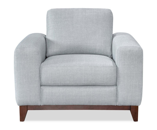 Fauteuil River de 40,1 po en tissu d’apparence lin avec base et pattes en bois - gris