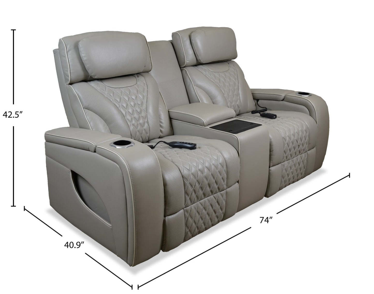 Elite 74 Genuine Leather Massage Power Reclining Loveseat with Immersive Audio and Power Headrests - Putty | Causeuse de massage à inclinaison électrique Elite de 74 po en cuir véritable avec son immersif et appuie-têtes électriques - mastic