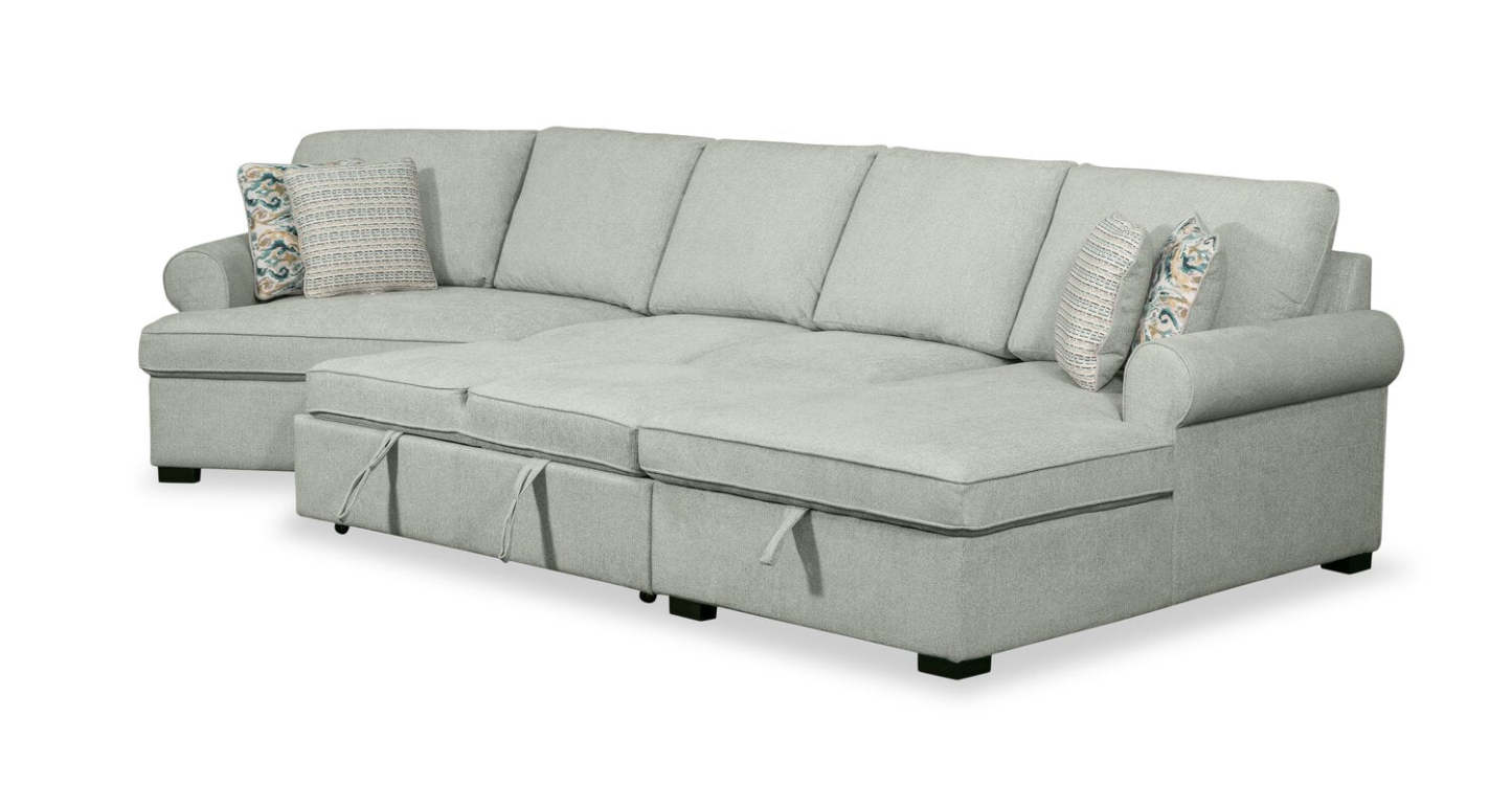 Scott Living Haven 3-Piece Left-Facing Chenille Fabric Cuddler Sleeper Sectional with Storage - Seafoam Blue | Canapé-lit sectionnel enveloppant de gauche Haven de Scott Living 3 pièces en tissu de chenille avec rangement - bleu écume de mer