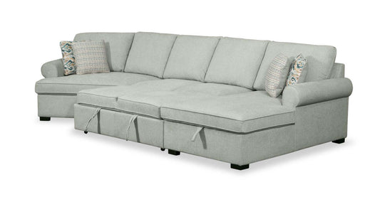 Scott Living Haven 3-Piece Left-Facing Chenille Fabric Cuddler Sleeper Sectional with Storage - Seafoam Blue | Canapé-lit sectionnel enveloppant de gauche Haven de Scott Living 3 pièces en tissu de chenille avec rangement - bleu écume de mer