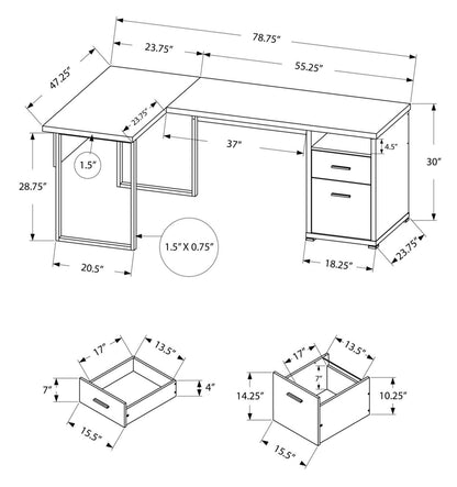 Bureau en forme de L réversible Pollie de 78,75 po à 2 tiroirs et compartiment - gris
