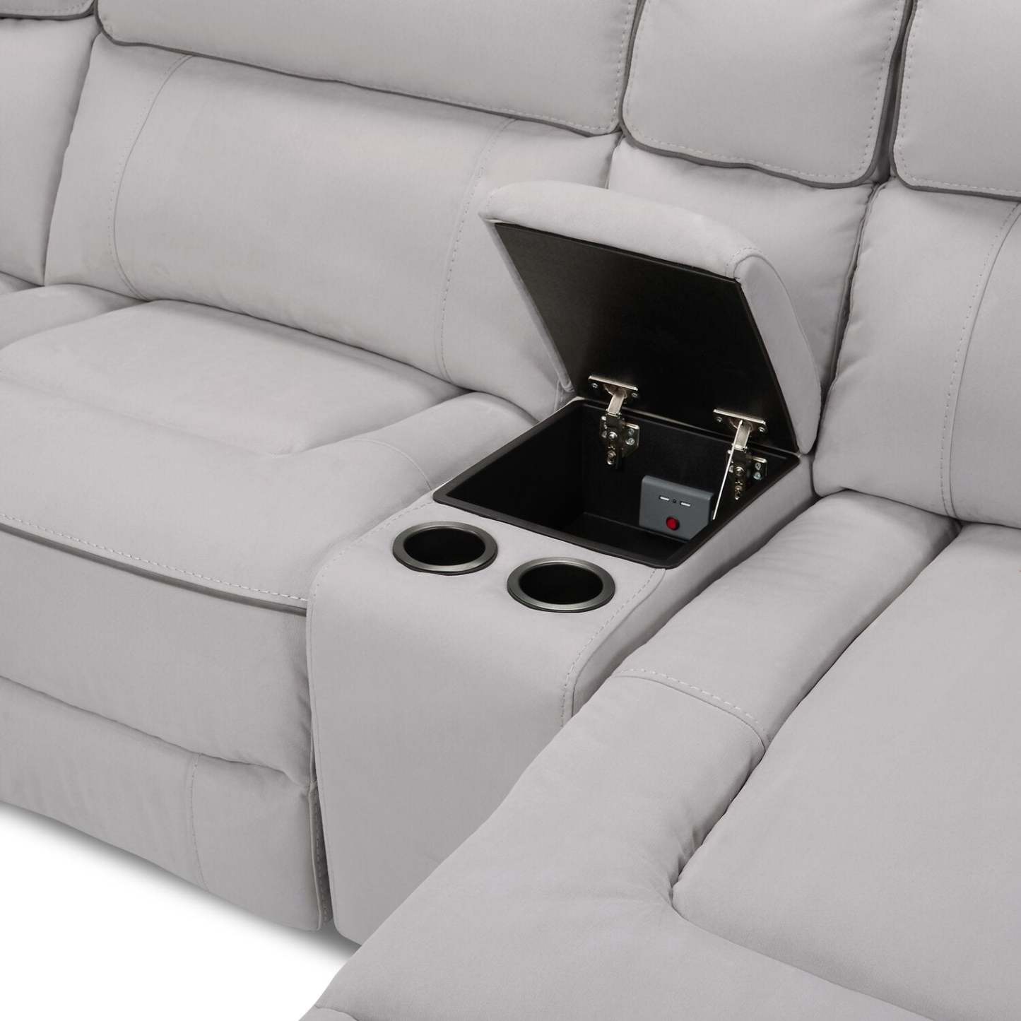 Canapé sectionnel de droite à inclinaison électrique Newport de Cindy Crawford Home 6 pièces en suédine - gris