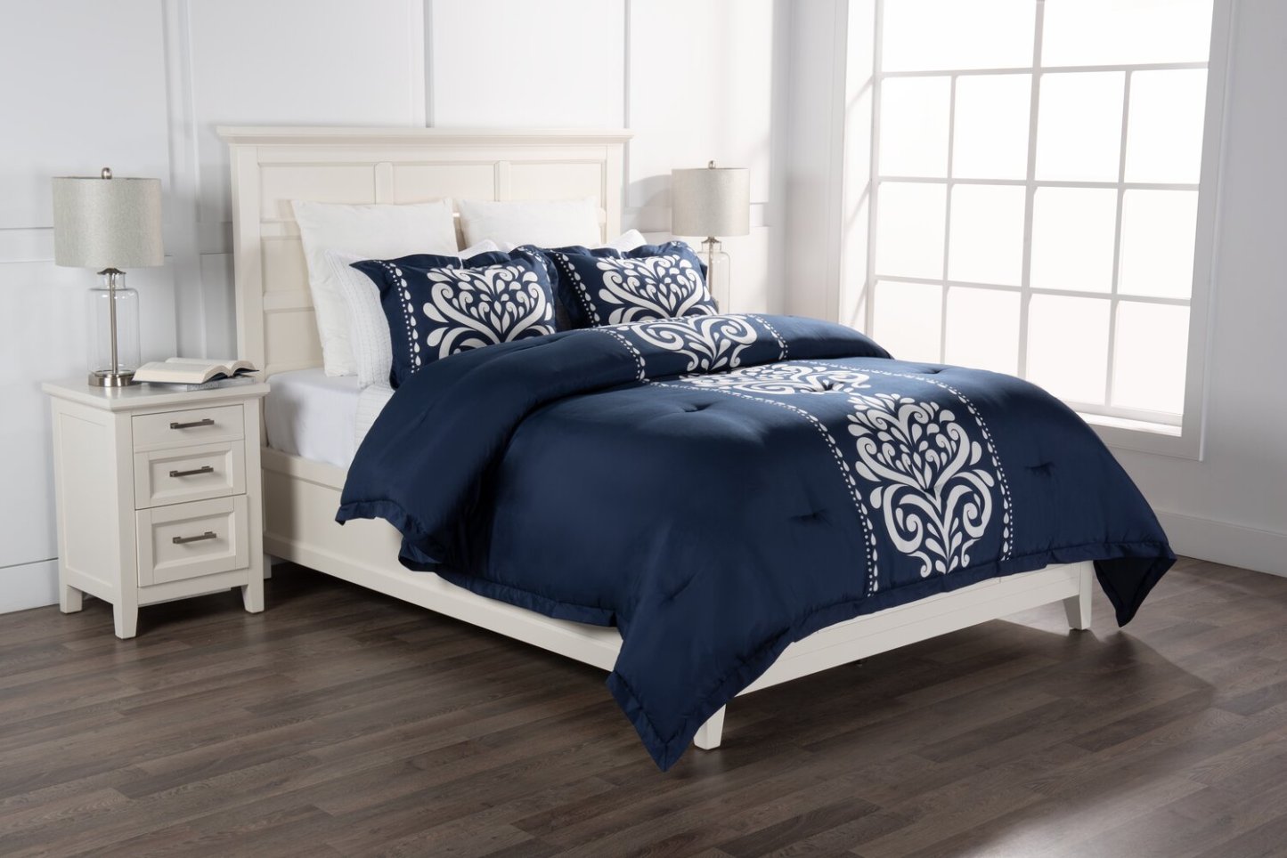 Ensemble d'édredon 3 pièces Navy Damask Full/Queen|Ensemble d'édredon Navy Damask 3 pièces pour lit double ou grand lit|NVYDM3FQ