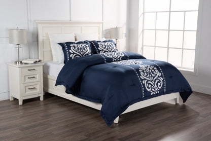 Ensemble d'édredon 3 pièces Navy Damask Full/Queen|Ensemble d'édredon Navy Damask 3 pièces pour lit double ou grand lit|NVYDM3FQ