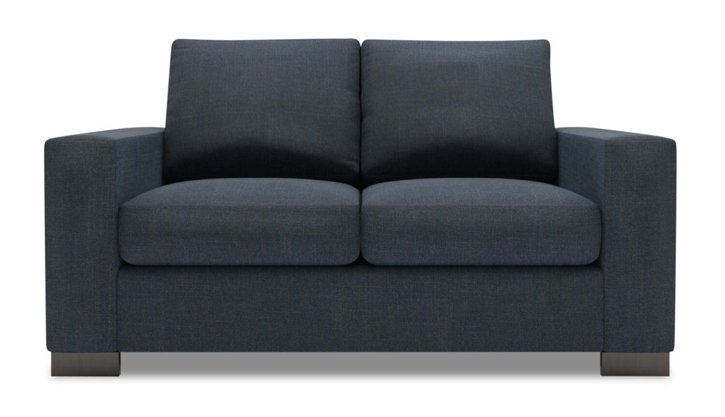 Fabriquée au Canada Causeuse personnalisable Track de Sofa Lab de 62 po en tissu d’apparence lin avec accoudoirs rectilignes - bleu Luna Sailor | TR202491