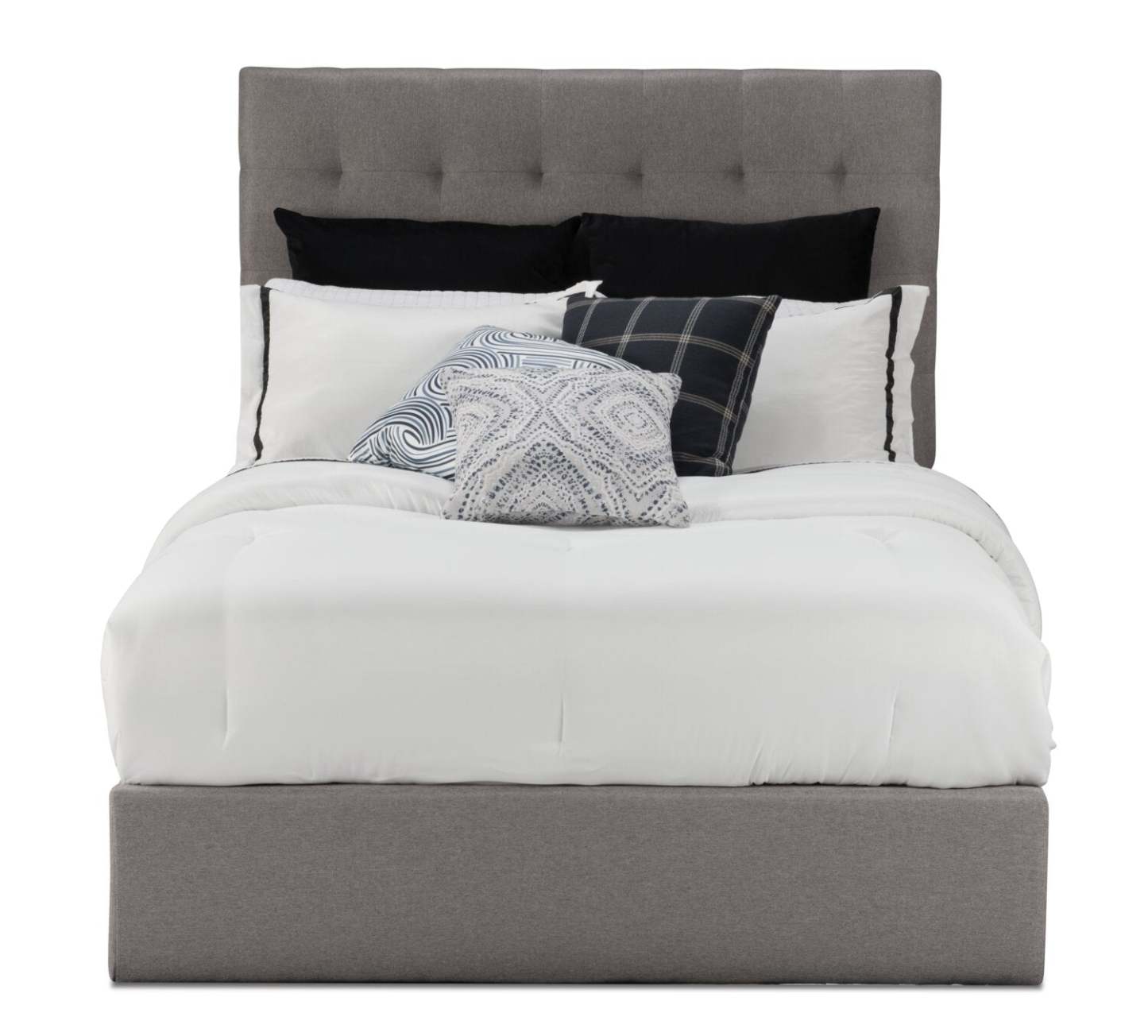 Lit plateforme de rangement rembourré Jace en tissu taupe, capitonné - Pleine grandeur | Lit plateforme rembourré Jace en tissu taupe capitonné avec rangement - format lit double