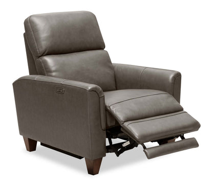 Bryce 35.5 Top-Grain Genuine Leather Power Reclining Chair with Power Headrest - Grey | Fauteuil à inclinaison électrique Bryce de 35,5 po en cuir véritable de qualité supérieure avec appuie-tête électrique - gris