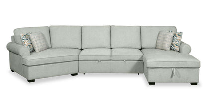 Scott Living Haven 3-Piece Left-Facing Chenille Fabric Cuddler Sleeper Sectional with Storage - Seafoam Blue | Canapé-lit sectionnel enveloppant de gauche Haven de Scott Living 3 pièces en tissu de chenille avec rangement - bleu écume de mer
