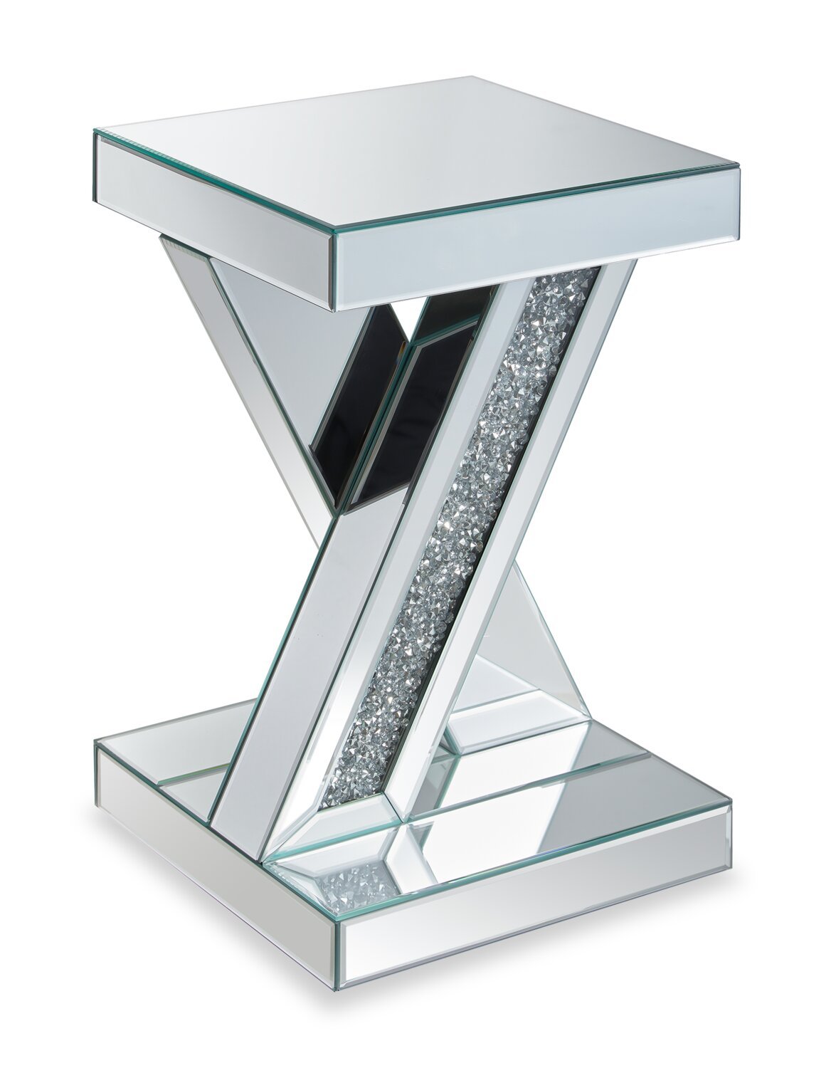 Table d'appoint Lydia 12 avec miroir et cristaux - Argent | Table d'appoint Lydia de 12 po en miroir avec cristaux - argentée
