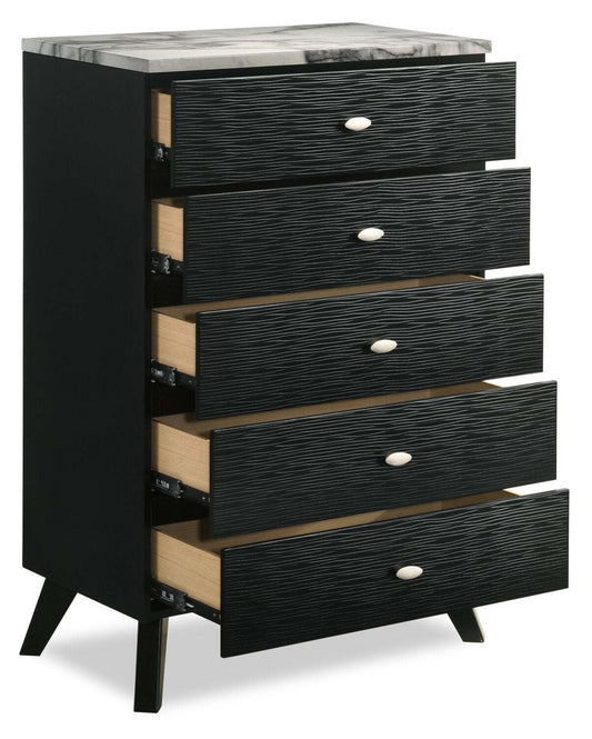 Commode de chambre à coucher Atlas, 5 tiroirs, 32,4 L x 48,3 H, Moderne Mid-Century - Noir | Commode verticale moderne du milieu du 20e siècle Atlas de 32,4 po (L) x 48,3 po (H) à 5 tiroirs pour la chambre à coucher - noire