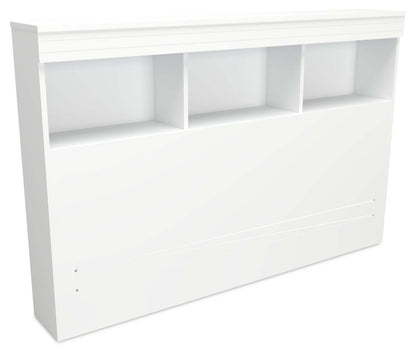 Ensemble de lit Riley Mates avec tête de lit bibliothèque pour enfants, fabriqué au Canada, blanc - pleine grandeur | Lit matelot Riley avec ensemble de tête de lit bibliothèque pour enfants, fabriqué au Canada, blanc - format lit double