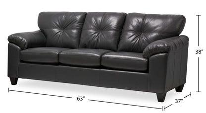 Sofa Addison de 86 po fabriqué au Canada en tissu d’apparence cuir avec coussin de dossier capitonné - gris