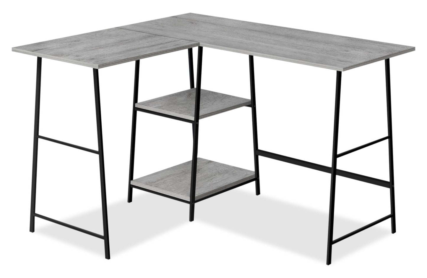 Evlin 42 L-Shaped Office Desk with Shelves - Grey|Bureau en forme de L Evlin de 42 po à tablettes - gris