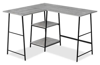 Evlin 42 L-Shaped Office Desk with Shelves - Grey|Bureau en forme de L Evlin de 42 po à tablettes - gris
