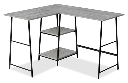 Evlin 42 L-Shaped Office Desk with Shelves - Grey|Bureau en forme de L Evlin de 42 po à tablettes - gris