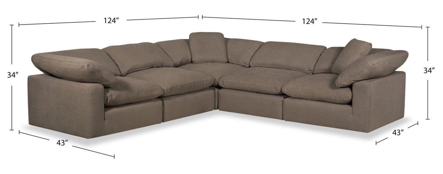 Eclipse Modular 5-Piece Linen-Look Fabric Sectional with Reversible Feather Down Cushions - Slate Grey | Canapé sectionnel modulaire Eclipse 5 pièces en tissu d’apparence lin avec coussins réversibles en duvet et plumes - gris ardoise