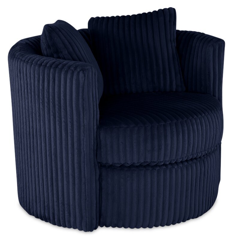 Made in Canada Petite 36 Chenille Fabric Swivel Cuddler Accent Chair - Groove Midnight Blue | Fauteuil d’appoint pivotant Cuddler Petite de 36 po fabriqué au Canada en tissu de chenille - bleu Groove Midnight