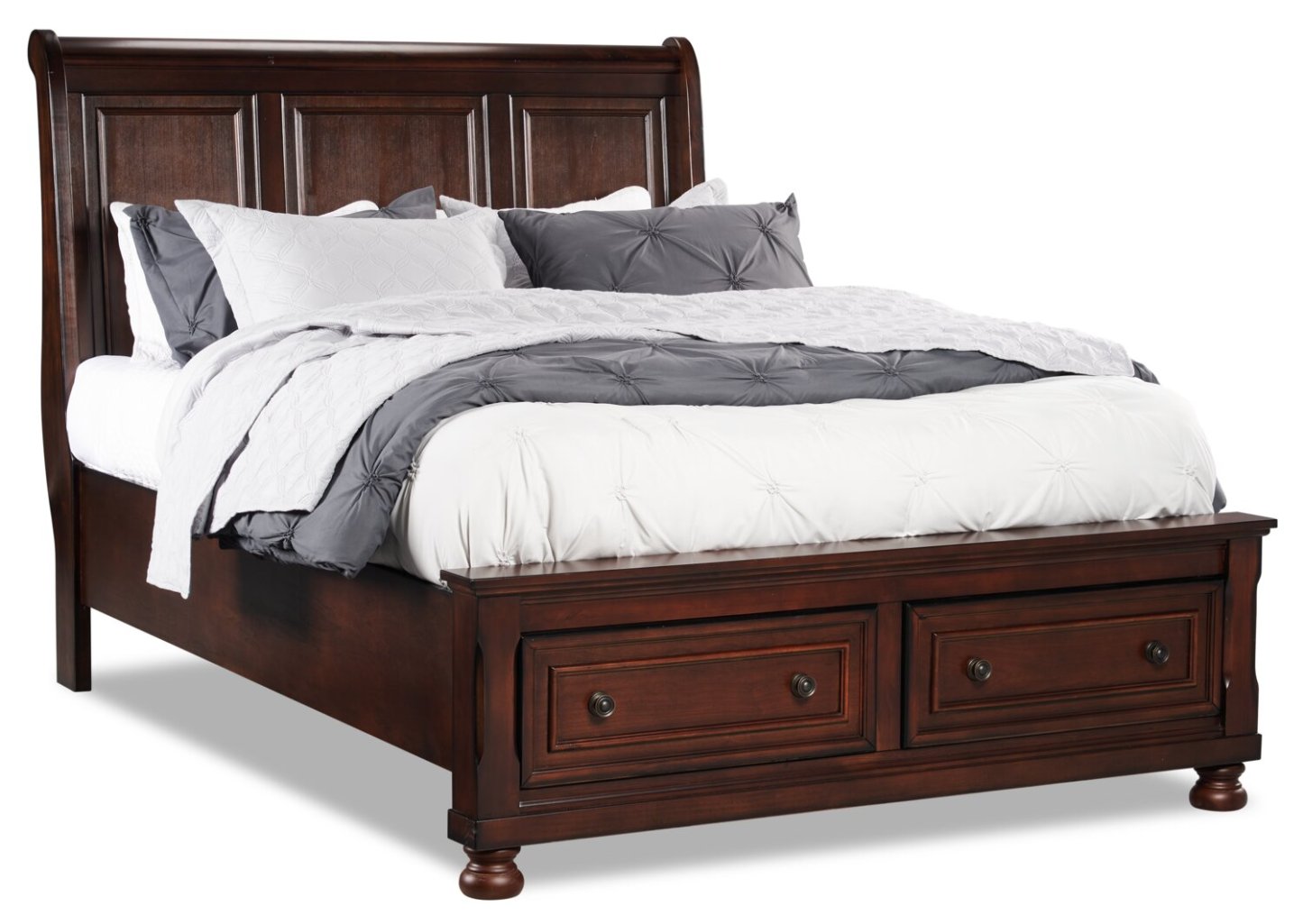 Lit plateforme de rangement Chelsea avec tête de lit et cadre de lit, brun cerisier - format grand lit | Chelsea Platform Storage Bed with Headboard & Frame, Cherry Brown - Queen Size