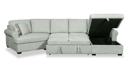 Scott Living Haven 3-Piece Left-Facing Chenille Fabric Cuddler Sleeper Sectional with Storage - Seafoam Blue | Canapé-lit sectionnel enveloppant de gauche Haven de Scott Living 3 pièces en tissu de chenille avec rangement - bleu écume de mer