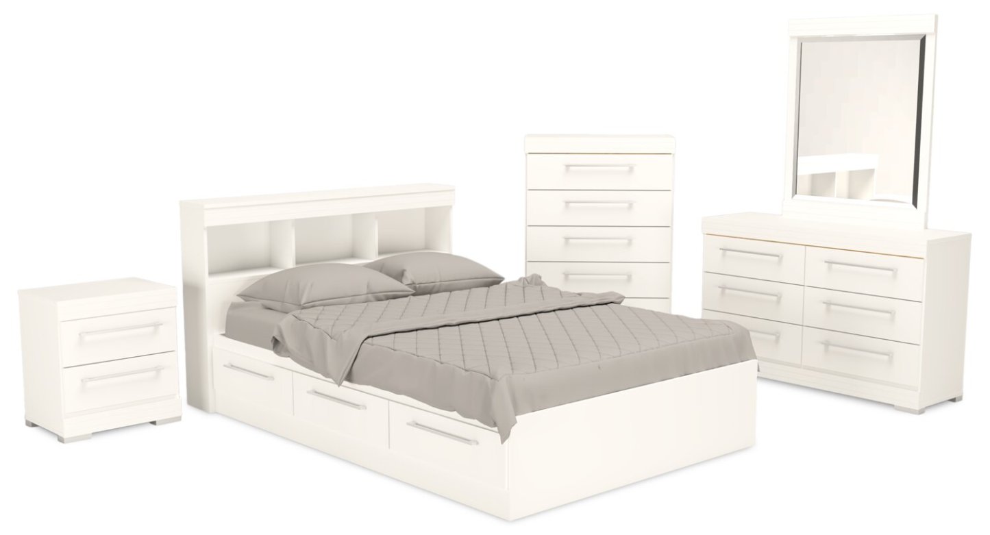 Ensemble de lit Riley Mates avec tête de lit bibliothèque pour enfants, fabriqué au Canada, blanc - pleine grandeur | Lit matelot Riley avec ensemble de tête de lit bibliothèque pour enfants, fabriqué au Canada, blanc - format lit double