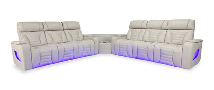 Sofa sectionnel à inclinaison électrique Zen 3 pièces en tissu d’apparence cuir avec massage et 2 consoles rabattables - abricot