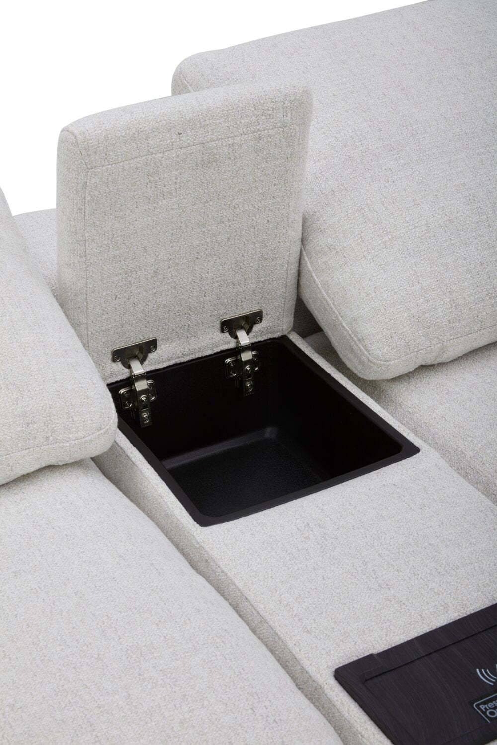 Sofa sectionnel à inclinaison électrique modulaire Sky 6 pièces en tissu avec console et coussins en duvet et plumes - blé Nathan