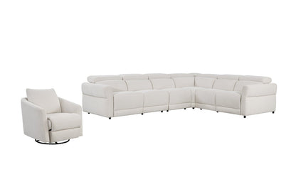 Cindy Crawford Home Aspen 4-Piece Power Reclining Sectional with Reclining Armless Chair - Alabaster | Canapé sectionnel à inclinaison électrique Aspen de Cindy Crawford Home 4 pièces avec fauteuil sans accoudoirs inclinable - albâtre