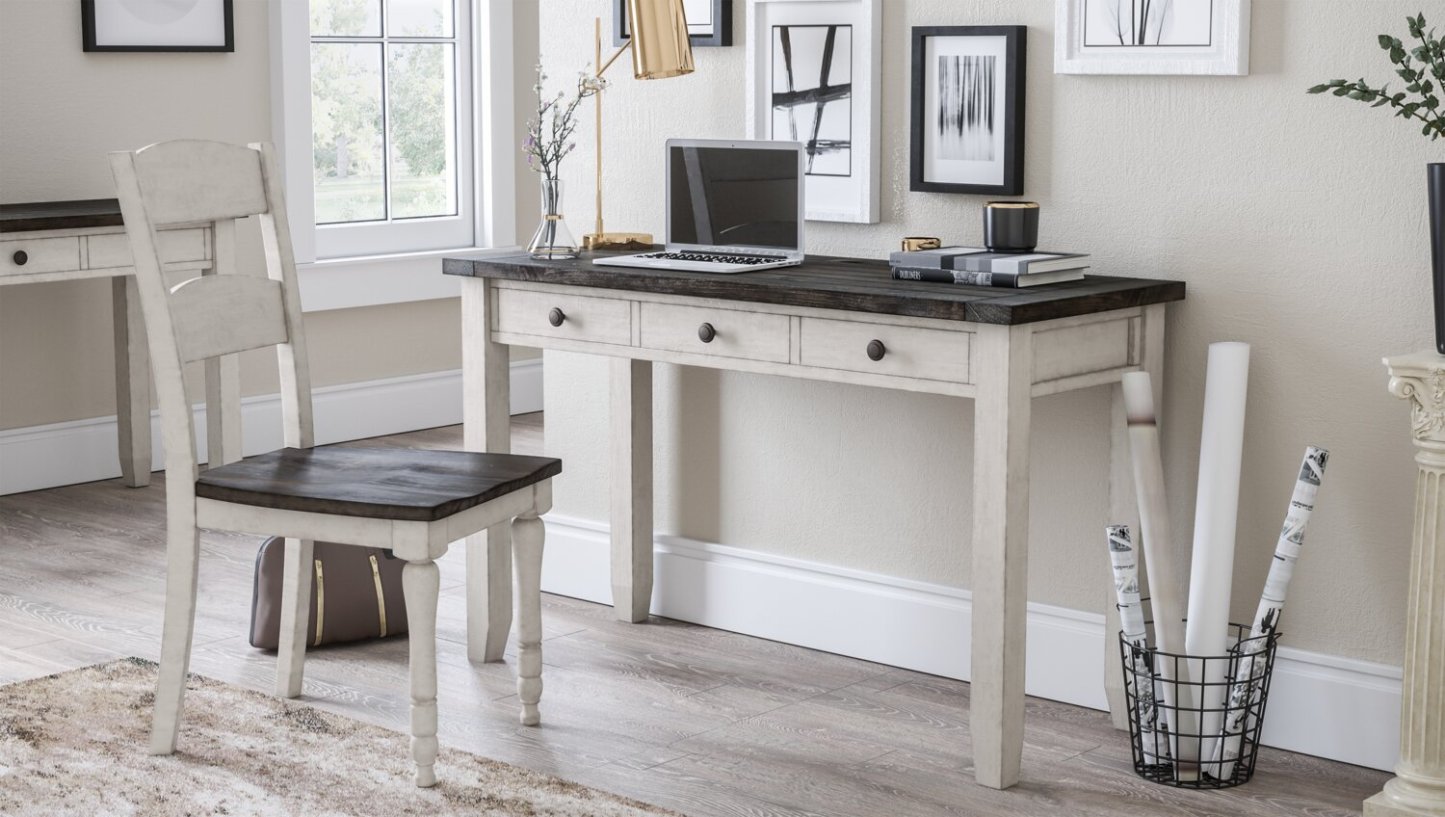 Madison County 50 Office Office Desk with 3-Drawers - Vintage White with Barnwood Brown |Bureau Madison County de 50 po à 3 tiroirs - blanc rétro avec brun de style bois de grange