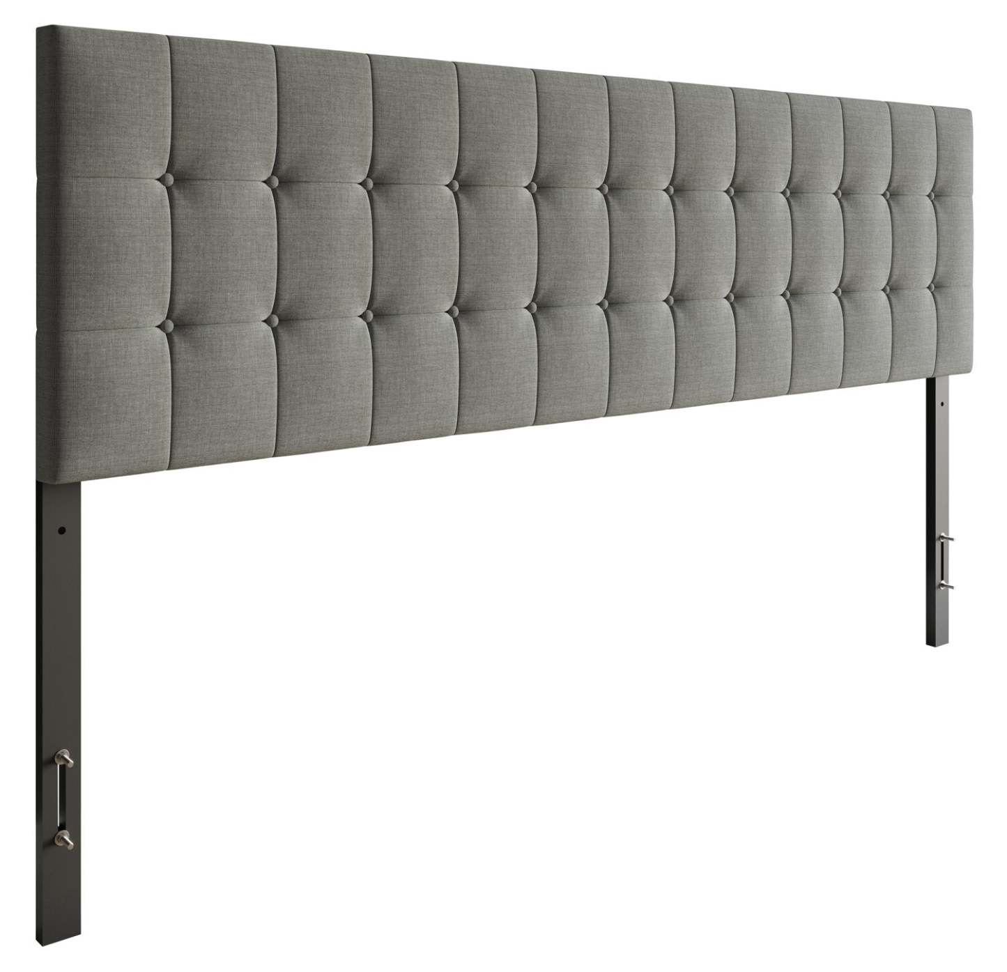 Tête de lit rembourrée Ellis en tissu gris, capitonné à boutons - King Size | Tête de lit rembourrée Ellis en tissu gris avec capitonnage à boutons - format très grand lit