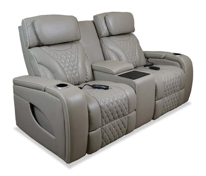 Elite 74 Genuine Leather Massage Power Reclining Loveseat with Immersive Audio and Power Headrests - Putty | Causeuse de massage à inclinaison électrique Elite de 74 po en cuir véritable avec son immersif et appuie-têtes électriques - mastic