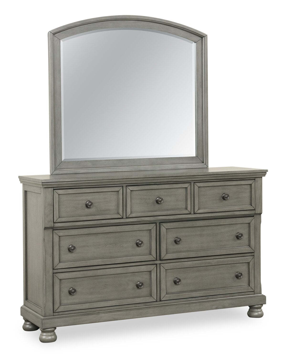 Chelsea 6pc Bedroom Set with Storage Bed, Dresser & Mirror, Grey - Queen Size | Ensemble de chambre à coucher Chelsea 6 pièces avec lit de rangement, commode et miroir, gris - taille queen