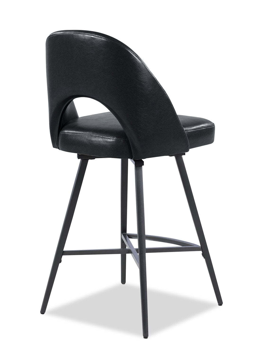 Tabouret à hauteur de comptoir Elijah avec siège pivotant, tissu en cuir végétalien, métal - Noir | Tabouret Elijah de hauteur comptoir en tissu de cuir végétalien et métal avec siège pivotant - noir