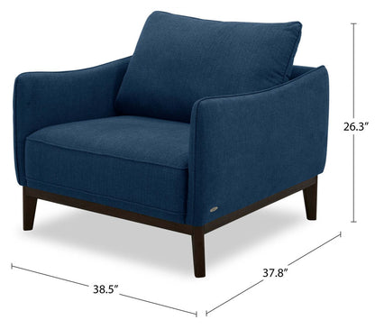 Fauteuil Gena de Cindy Crawford Home de 38,5 po en tissu d'apparence lin avec coussin de dossier amovible - bleu minuit
