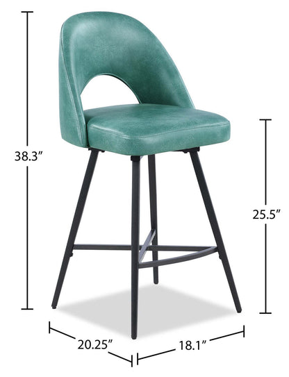 Kort &amp; Co. Tabouret à hauteur de comptoir Bay avec siège pivotant, tissu en cuir végétalien, métal - Aqua | Tabouret Bay de Kort &amp; Co. de hauteur comptoir en tissu de cuir végétalien et en métal avec siège pivotant - turquoise