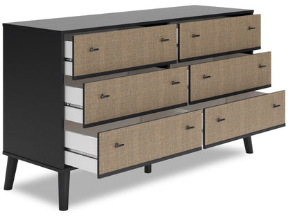 Commode à 6 tiroirs Kylo pour chambre à coucher, 59 L x 33,9 H, Moderne Mid-Century - Bicolore Noir et Beige | Commode moderne du milieu du 20e siècle Kylo de 59 po (L) x 33,9 po (H) à 6 tiroirs pour la chambre à coucher - deux teintes, noir et beige