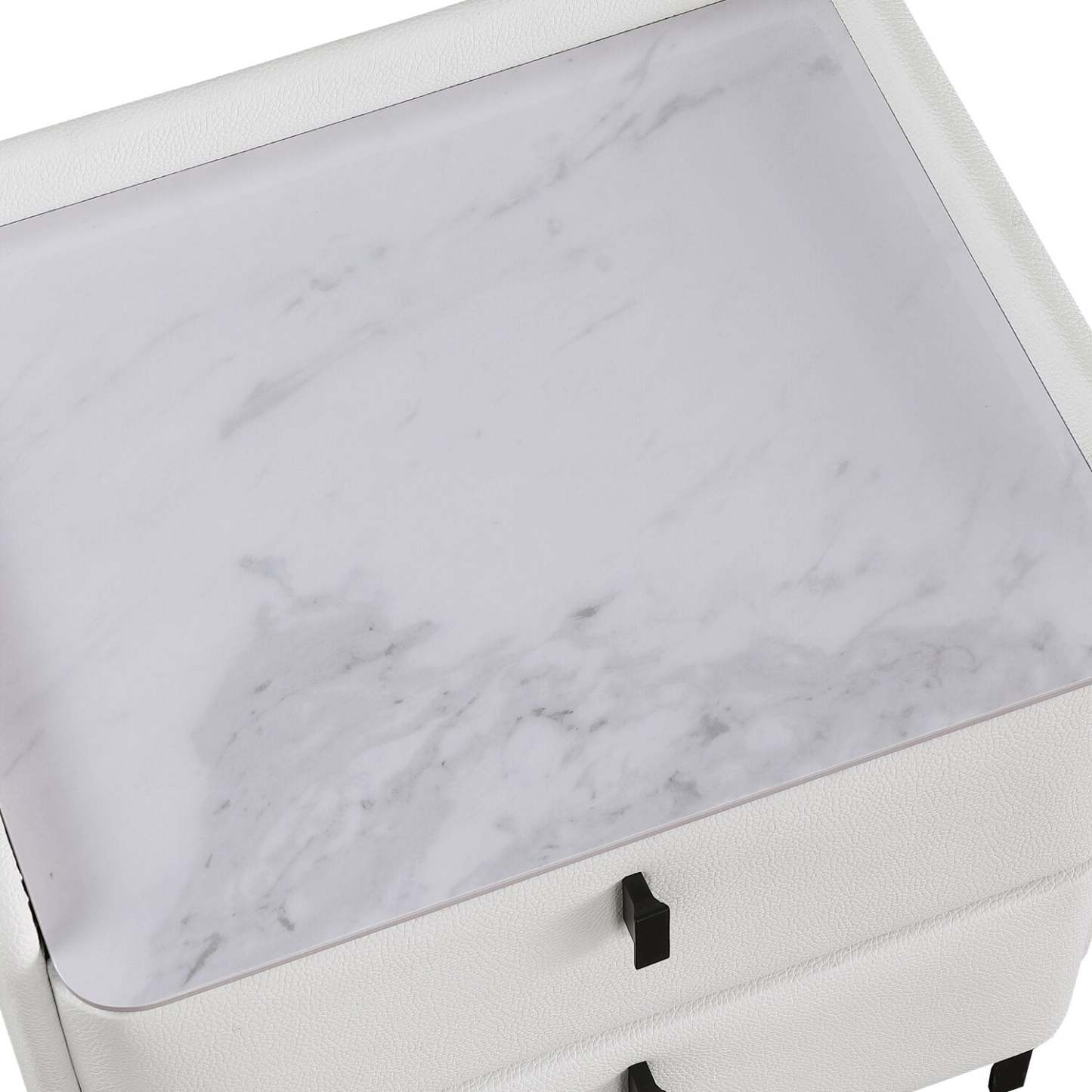 Table de chevet rembourrée à 2 tiroirs Nova avec plateau en pierre frittée, 20,25 L x 22,5 H - Blanc | Table de nuit rembourrée Nova de 20,25 po (l) x 22,5 po (H) à 2 tiroirs avec dessus en pierre frittée - blanche
