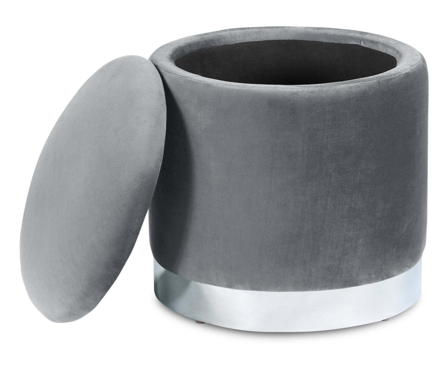 Phebe 16.5 Storage Ottoman with Silver Trim Base - Grey|Pouf de rangement Phebe de 16,5 po avec base à bordures argentée - gris