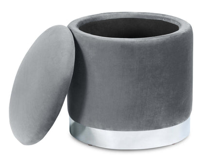 Phebe 16.5 Storage Ottoman with Silver Trim Base - Grey|Pouf de rangement Phebe de 16,5 po avec base à bordures argentée - gris