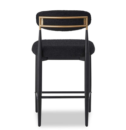 Kort &amp; Co. Tabouret Capri à hauteur de comptoir avec tissu bouclé et accents dorés, métal - Noir | Tabouret Capri de Kort &amp; Co. de hauteur comptoir en métal avec tissu bouclé et touches dorées - noir