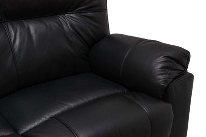 Sofa à inclinaison électrique Dawson de 87 po fabriqué au Canada en cuir véritable avec port USB et oussins décoratifs - noir