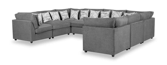 Scott Living Canapé modulaire Evolve 8 pièces en tissu d'apparence lin avec coussins en plumes - Gris anthracite | Canapé sectionnel modulaire Evolve de Scott Living 8 pièces en tissu d'apparence lin avec coussins en couette et plumes - gris anthracite