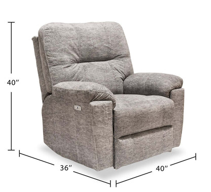 Fauteuil à inclinaison électrique Fynn 40 po fabriqué au Canada, en tissu de chenille avec port USB - gris tourterelle
