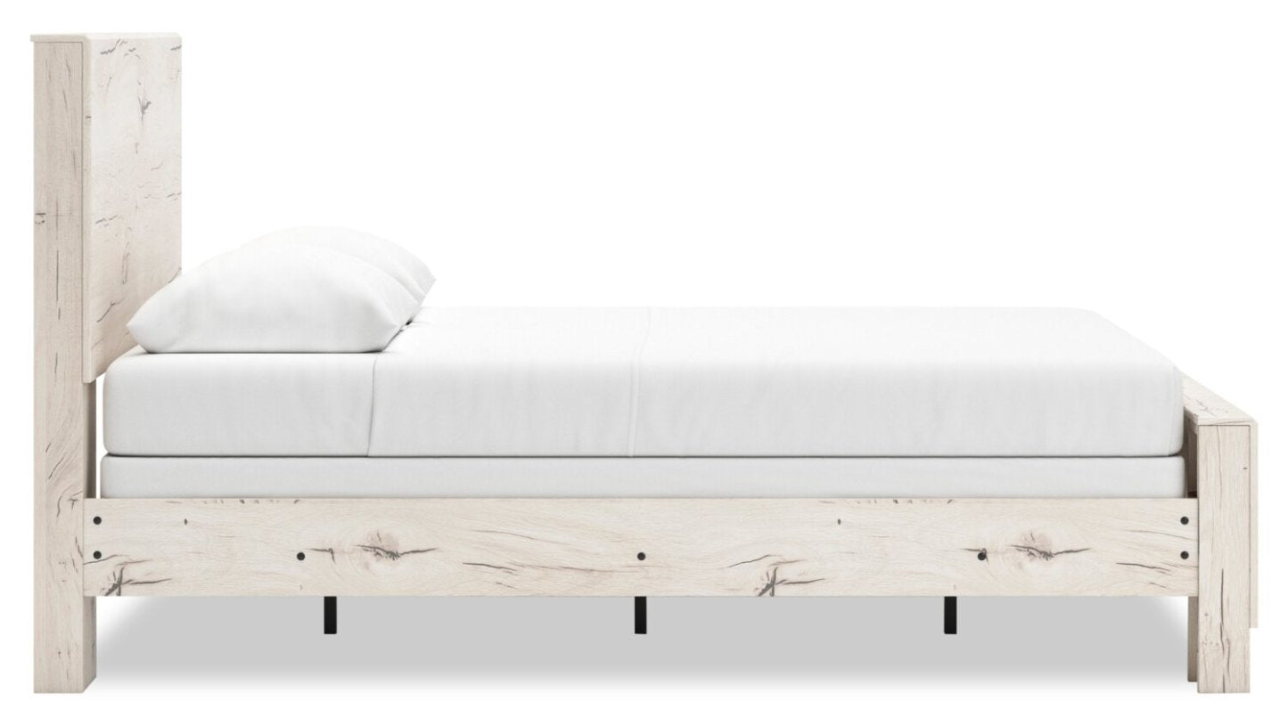 Lit à panneaux Derekson avec tête de lit et cadre, blanc rustique - Queen Size | Lit à panneaux Derekson avec tête de lit et cadre de lit, blanc rustique - format grand lit