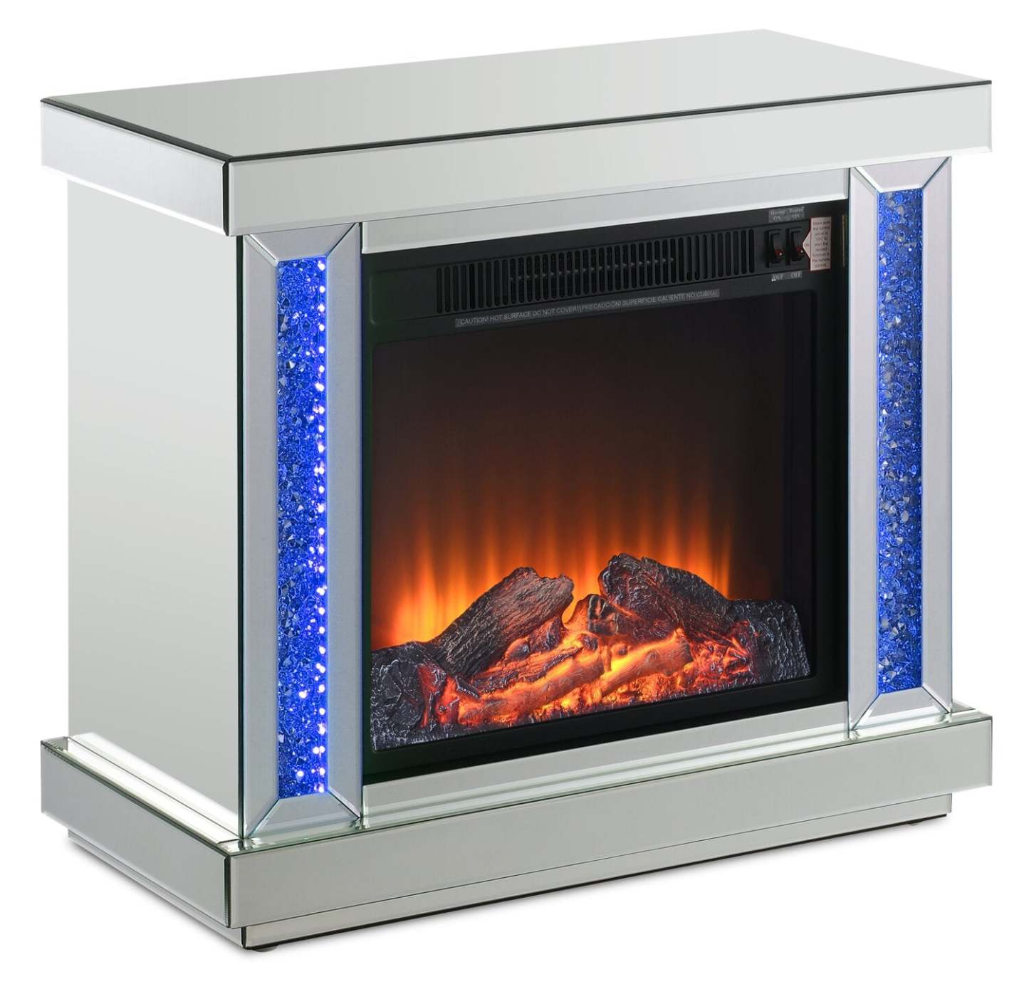 Cheminée Électrique LED Elsa 28.3 Glam - Argent et Verre|Foyer électrique somptueux à DEL Elsa de 28,3 po - argenté et verre