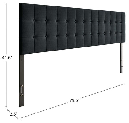 Tête de lit rembourrée Ellis en tissu anthracite, capitonné à boutons - King Size | Tête de lit rembourrée Ellis en tissu anthracite avec capitonnage à boutons - format très grand lit